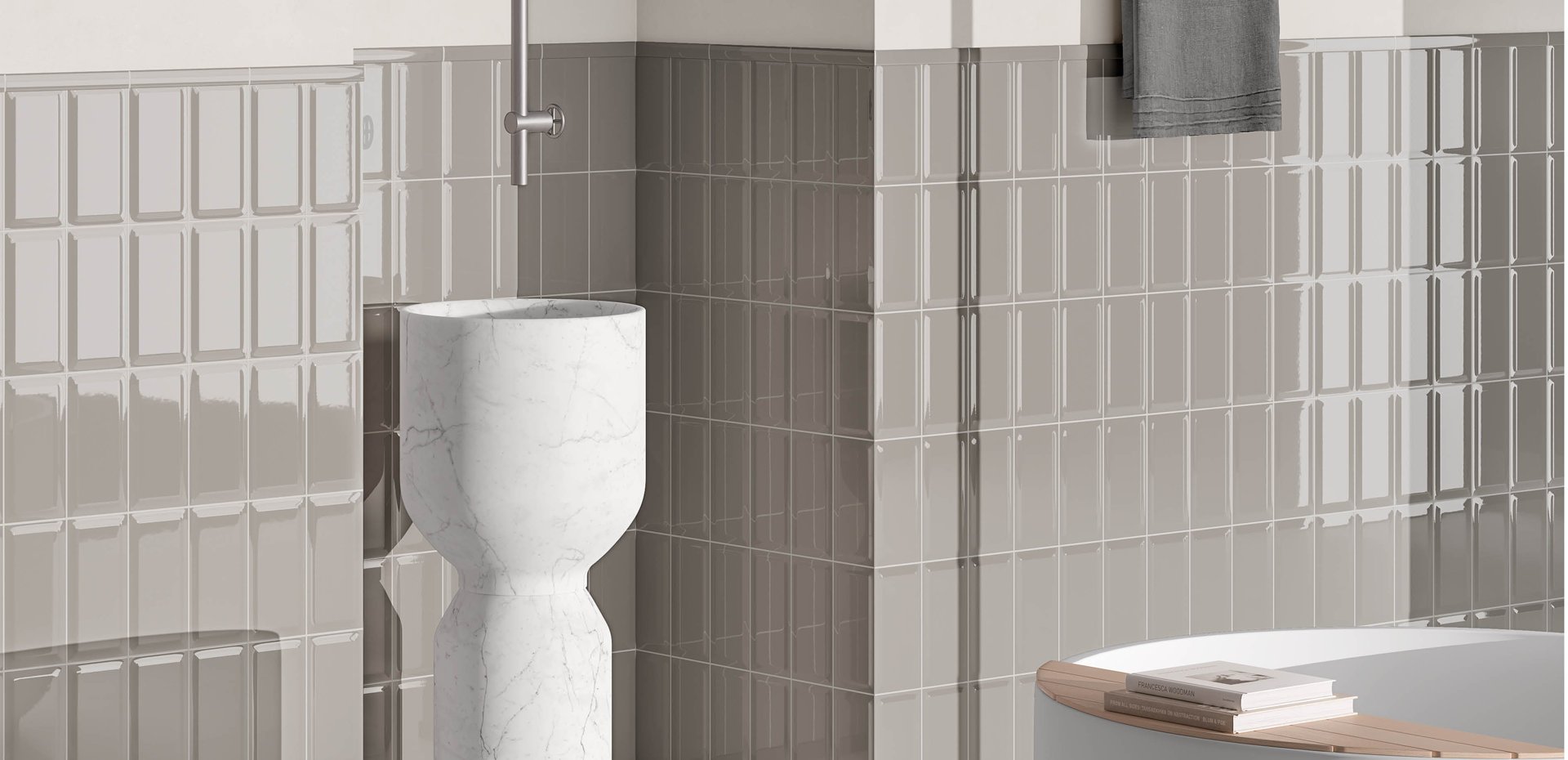 #Ceramica Vogue #obklady Bisello lesklé #Obklady a dlažby #Koupelna #Metro #Moderní styl #Retro #šedá #Lesklý obklad #Malý formát #1000 - 1500 Kč/m2 #new 