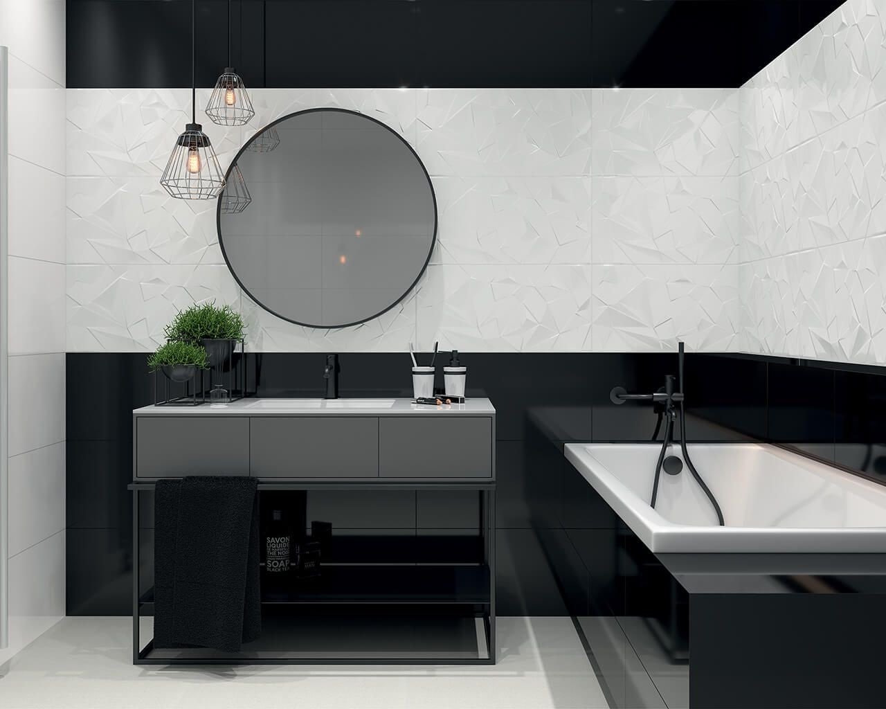 #Ceramika Paradyz #Synergy #Obklady a dlažby #Koupelna #inserta #Black & White #Moderní styl #bílá #černá #Lesklý obklad #Velký formát #500 - 700 Kč/m2 #Black and White