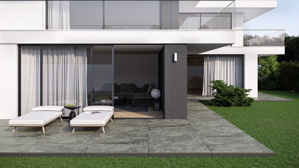 #Cerrad #Crafter #Obklady a dlažby #Terasy a balkony #beton #Minimalistický styl #Moderní styl #Matná dlažba #Tloušťka 2 cm na terče #1000 - 1500 Kč/m2 #new #černá 