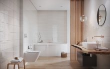 #Koupelna #kámen #Moderní styl #Patchwork #krémová #Velký formát #Lesklý obklad #500 - 700 Kč/m2