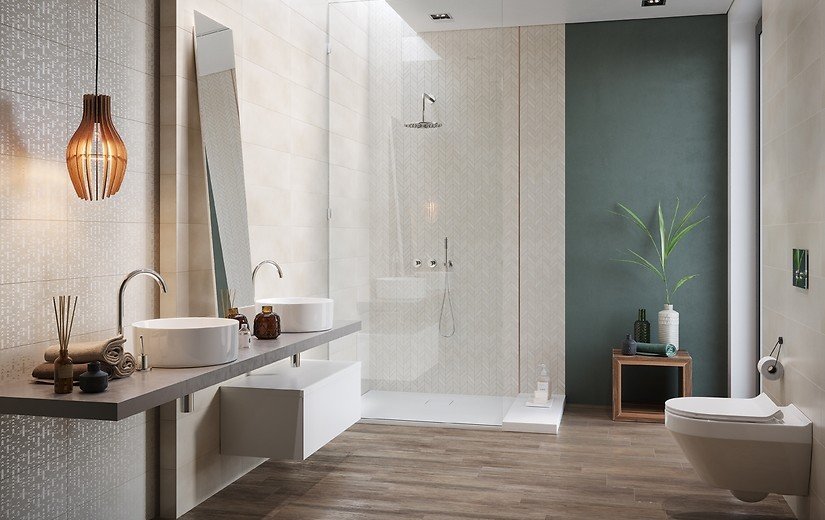 #Koupelna #beton #Moderní styl #béžová #krémová #Velký formát #Matný obklad #500 - 700 Kč/m2