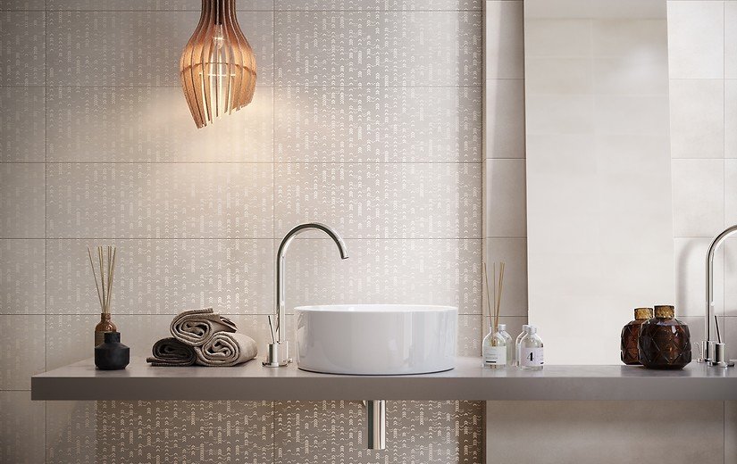 #Koupelna #beton #Moderní styl #béžová #krémová #Velký formát #Matný obklad #500 - 700 Kč/m2