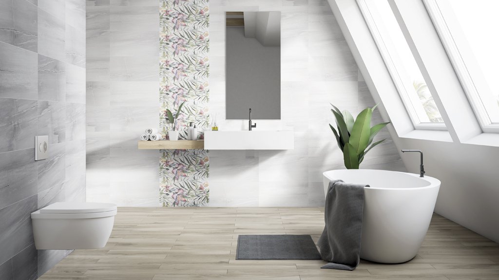 #Koupelna #Moderní styl #šedá #Střední formát #Lesklý obklad #500 - 700 Kč/m2