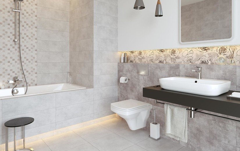 #Koupelna #beton #Moderní styl #šedá #Velký formát #Matný obklad #500 - 700 Kč/m2