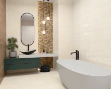 #Koupelna #dřevo #Klasický styl #Naturální styl #bílá #hnědá #Velký formát #Lesklý obklad #Matný obklad #700 - 1000 Kč/m2