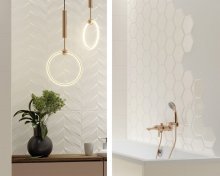 #Koupelna #dřevo #Klasický styl #Naturální styl #bílá #hnědá #Velký formát #Lesklý obklad #Matný obklad #700 - 1000 Kč/m2