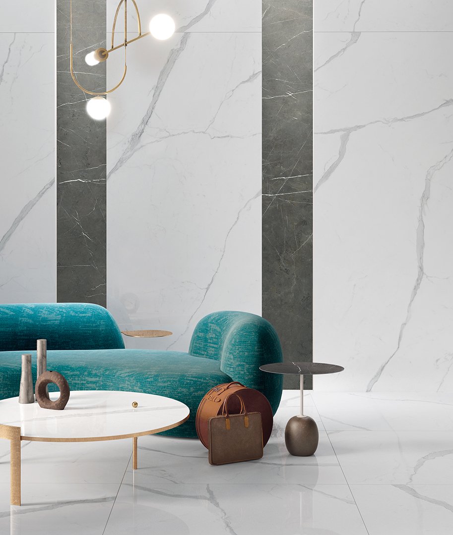 #Obytné prostory #kámen #mramor #Moderní styl #bílá #šedá #zelená #Extra velký formát #Velký formát #Lesklá dlažba #1500 a výše #Ceramic Design #Jolie