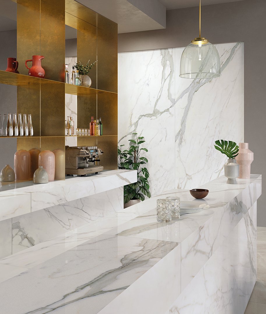 #Obytné prostory #kámen #mramor #Moderní styl #bílá #šedá #zelená #Extra velký formát #Velký formát #Lesklá dlažba #1500 a výše #Ceramic Design #Jolie