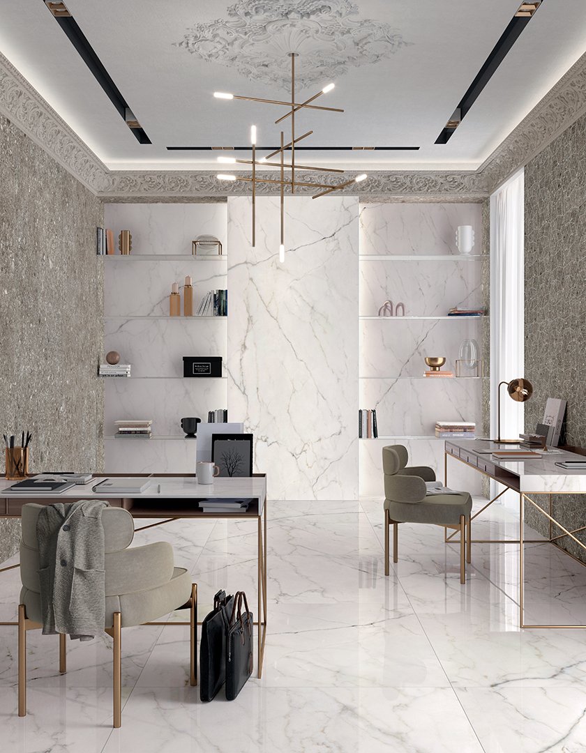 #Obytné prostory #kámen #mramor #Moderní styl #bílá #šedá #zelená #Extra velký formát #Velký formát #Lesklá dlažba #1500 a výše #Ceramic Design #Jolie