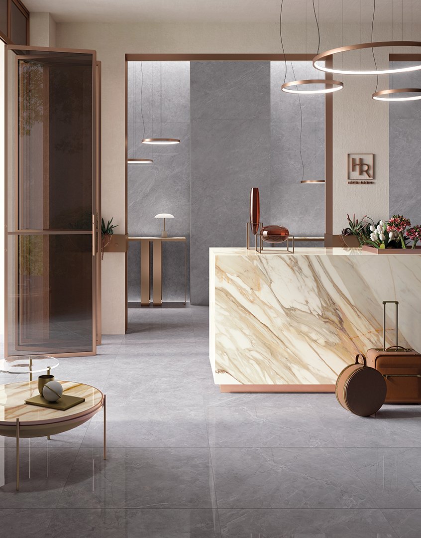 #Obytné prostory #kámen #mramor #Moderní styl #bílá #šedá #zelená #Extra velký formát #Velký formát #Lesklá dlažba #1500 a výše #Ceramic Design #Jolie