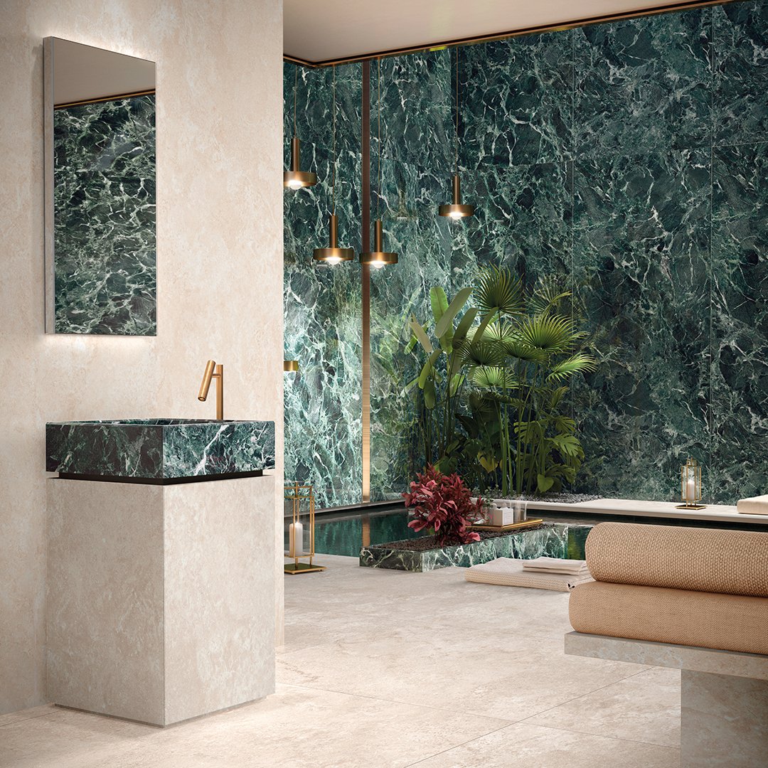 #Obytné prostory #kámen #mramor #Moderní styl #bílá #šedá #zelená #Extra velký formát #Velký formát #Lesklá dlažba #1500 a výše #Ceramic Design #Jolie