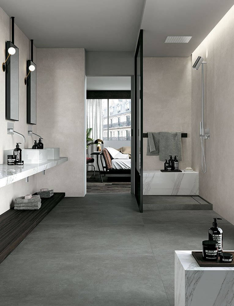 #Koupelna #Kuchyně #Obchody a restaurace #Obytné prostory #Terasy a balkony #beton #Moderní styl #béžová #hnědá #šedá #Extra velký formát #Velký formát #Matná dlažba #1500 a výše