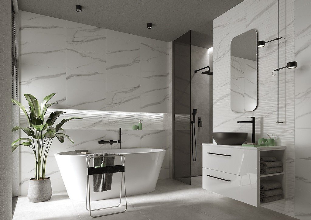 #Koupelna #mramor #Moderní styl #bílá #Velký formát #Matný obklad #700 - 1000 Kč/m2