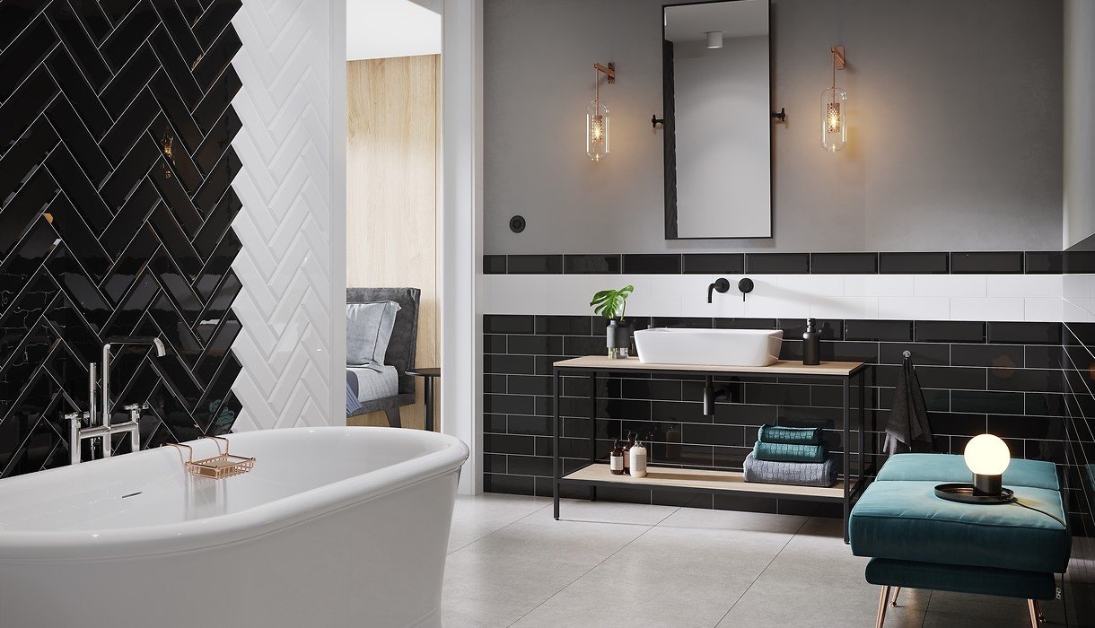 #Koupelna #Kuchyně #Klasický styl #Metro #Moderní styl #bílá #černá #šedá #Malý formát #Matný obklad #700 - 1000 Kč/m2 #Opoczno #Metro Style
