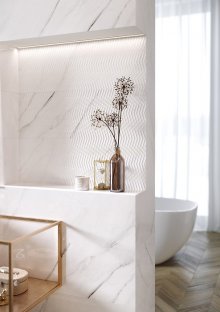 #Koupelna #mramor #Klasický styl #Moderní styl #bílá #Extra velký formát #Lesklý obklad #1000 - 1500 Kč/m2
