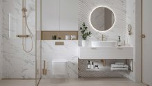 #Koupelna #mramor #Klasický styl #Moderní styl #béžová #bílá #šedá #Velký formát #Lesklý obklad #500 - 700 Kč/m2