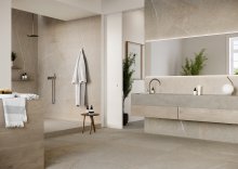 #Koupelna #Obytné prostory #kámen #Moderní styl #béžová #bílá #šedá #Velký formát #Matný obklad #1000 - 1500 Kč/m2 #Imola #The Rock