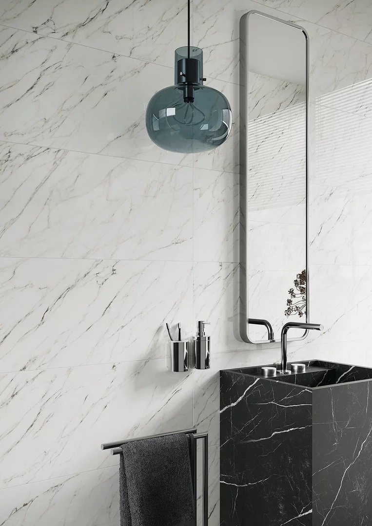 #Koupelna #mramor #Klasický styl #Moderní styl #bílá #černá #Extra velký formát #Lesklý obklad #1000 - 1500 Kč/m2