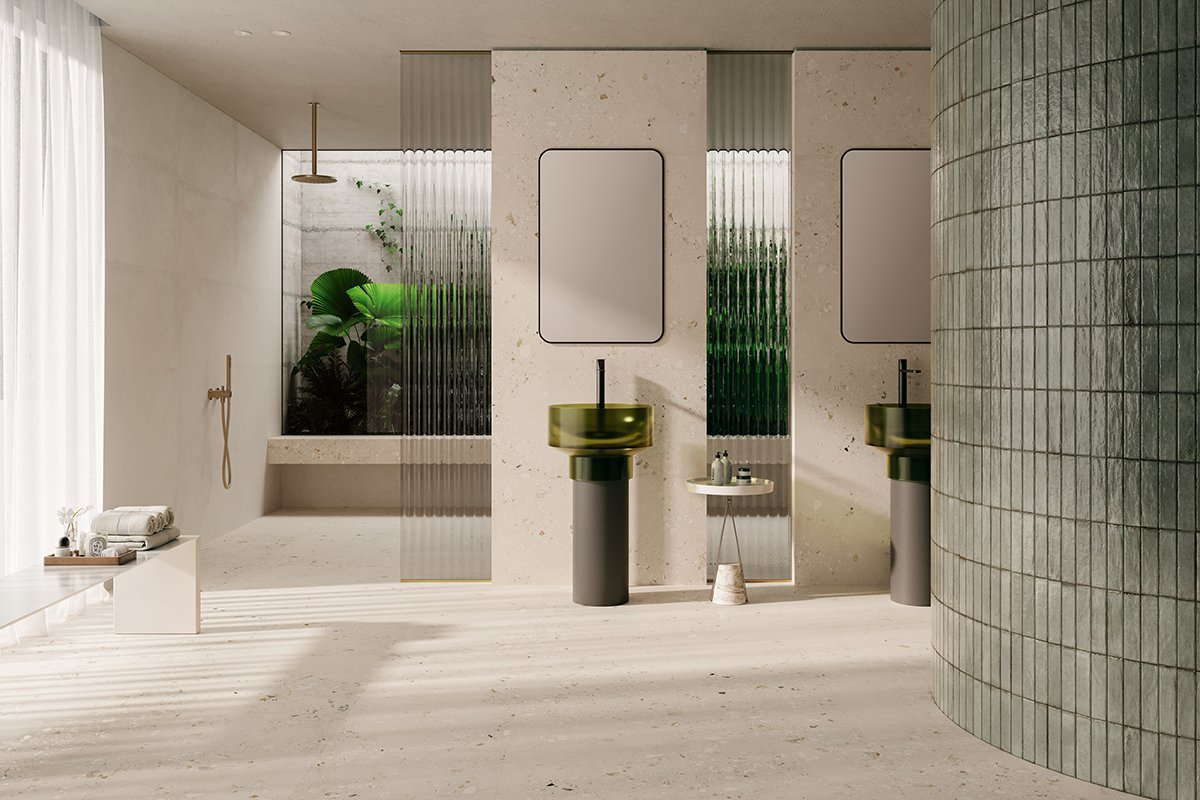 #Koupelna #Obchody a restaurace #Obytné prostory #Terasy a balkony #Venkovní dlažby 2 cm #beton #Moderní styl #béžová #šedá #Extra velký formát #Tloušťka 2 cm na terče #Velký formát #1500 a výše