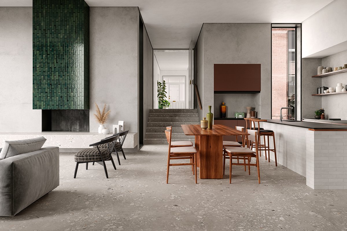 #Koupelna #Obchody a restaurace #Obytné prostory #Terasy a balkony #Venkovní dlažby 2 cm #beton #Moderní styl #béžová #šedá #Extra velký formát #Tloušťka 2 cm na terče #Velký formát #1500 a výše