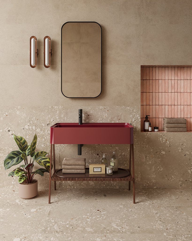 #Koupelna #Obchody a restaurace #Obytné prostory #Terasy a balkony #Venkovní dlažby 2 cm #beton #Moderní styl #béžová #šedá #Extra velký formát #Tloušťka 2 cm na terče #Velký formát #1500 a výše