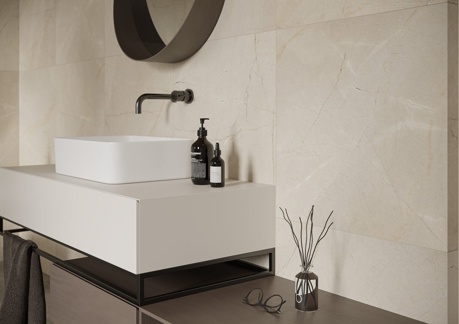 #Koupelna #Obytné prostory #kámen #Moderní styl #béžová #šedá #Velký formát #Matný obklad #350 - 500 Kč/m2 #Cerrad #Westmount