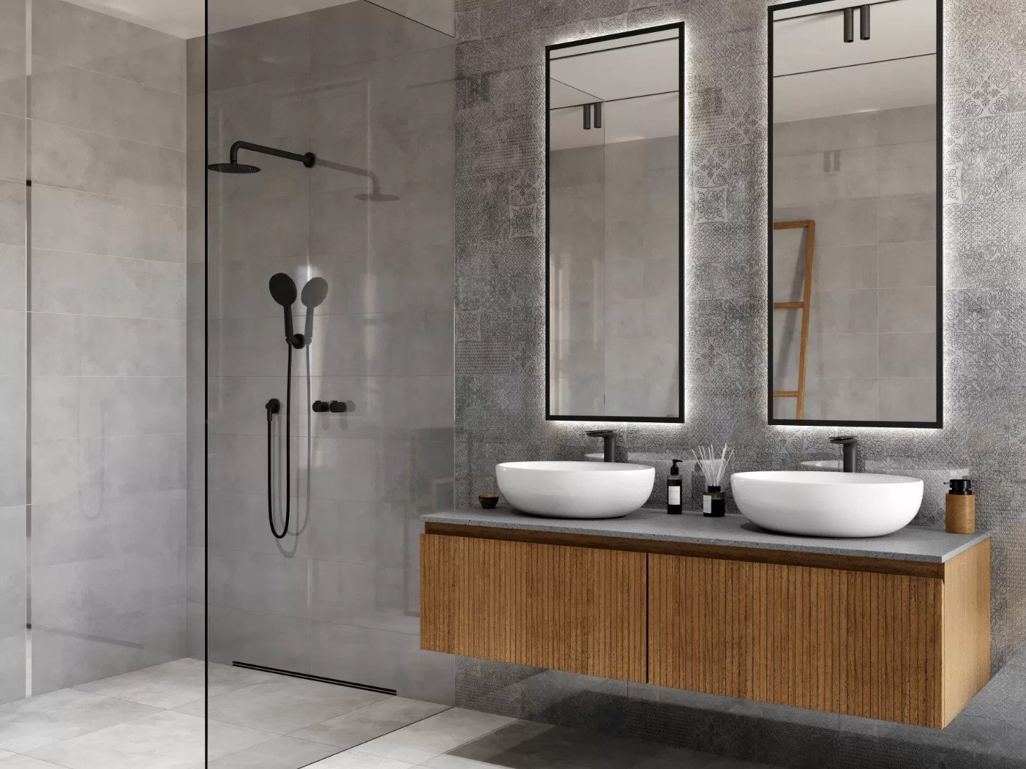 #Koupelna #beton #Moderní styl #Patchwork #šedá #Velký formát #Lesklý obklad #700 - 1000 Kč/m2 #Ceramika Konskie #Concrete