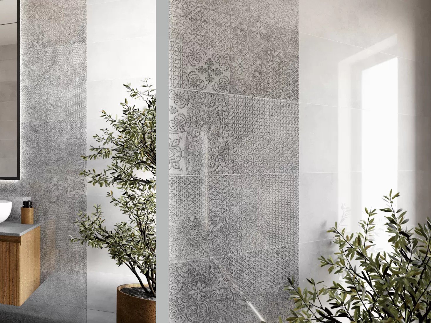 #Koupelna #beton #Moderní styl #Patchwork #šedá #Velký formát #Lesklý obklad #700 - 1000 Kč/m2 #Ceramika Konskie #Concrete