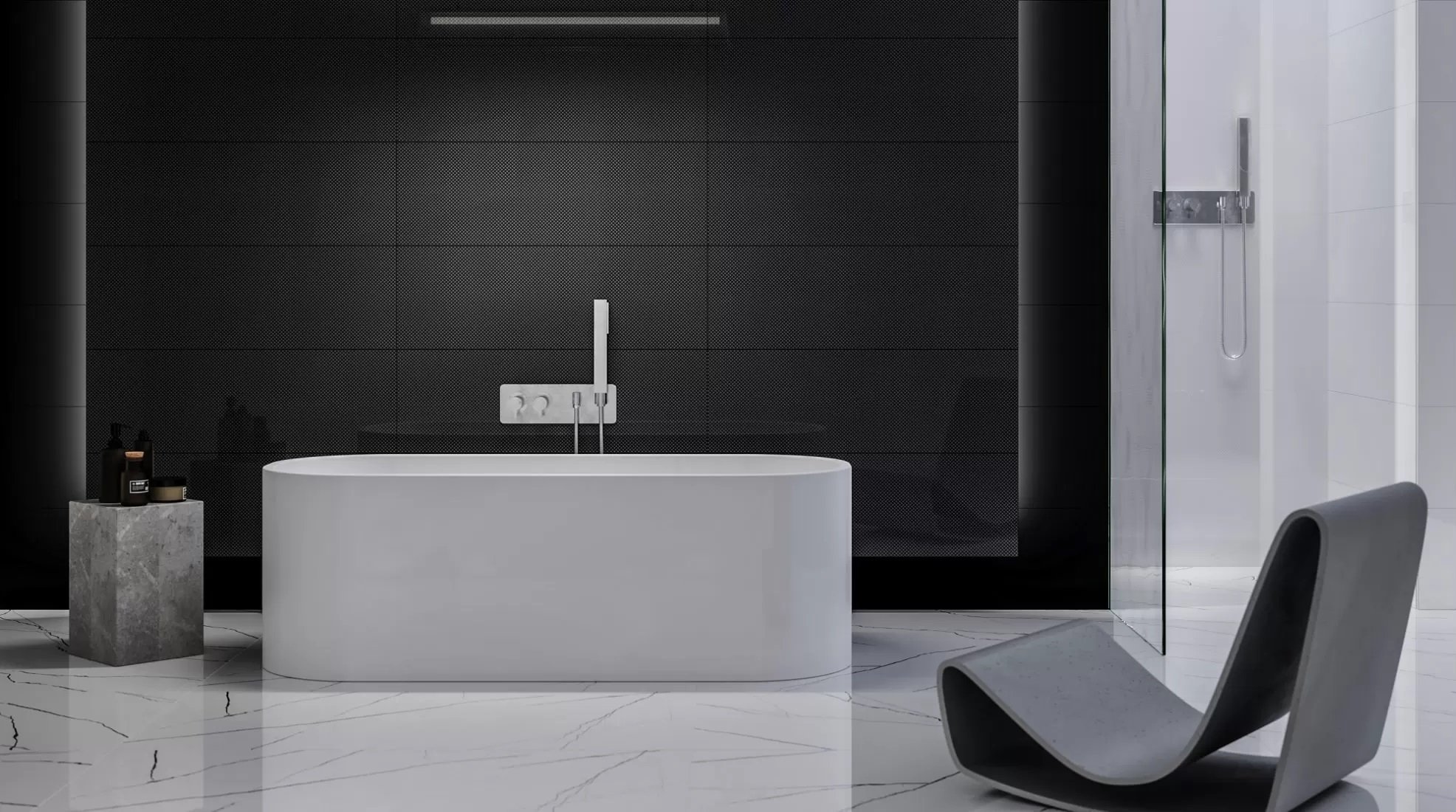 #Koupelna #Black and White #Moderní styl #bílá #černá #Velký formát #Lesklý obklad #700 - 1000 Kč/m2 #Ceramica Bianca #Tiffany