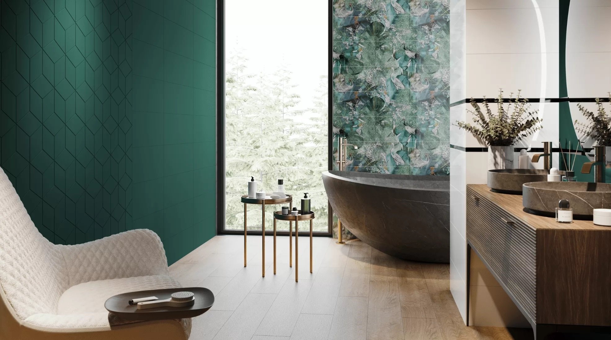 #Koupelna #Moderní styl #zelená #Velký formát #Matný obklad #700 - 1000 Kč/m2 #Ceramica Bianca #Botanica