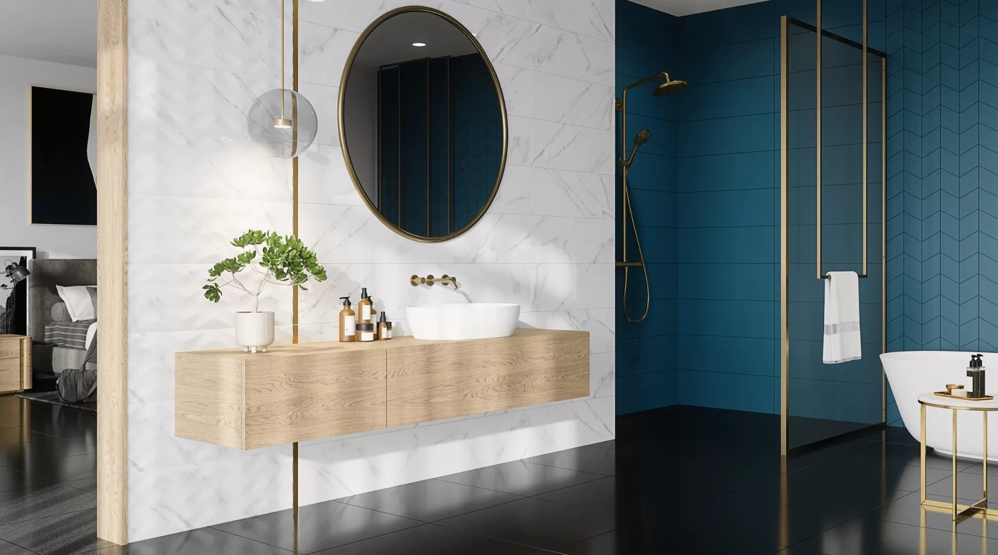 #Koupelna #mramor #Klasický styl #bílá #modrá #Velký formát #Matný obklad #500 - 700 Kč/m2 #700 - 1000 Kč/m2 #Ceramica Bianca #Carrara Sky