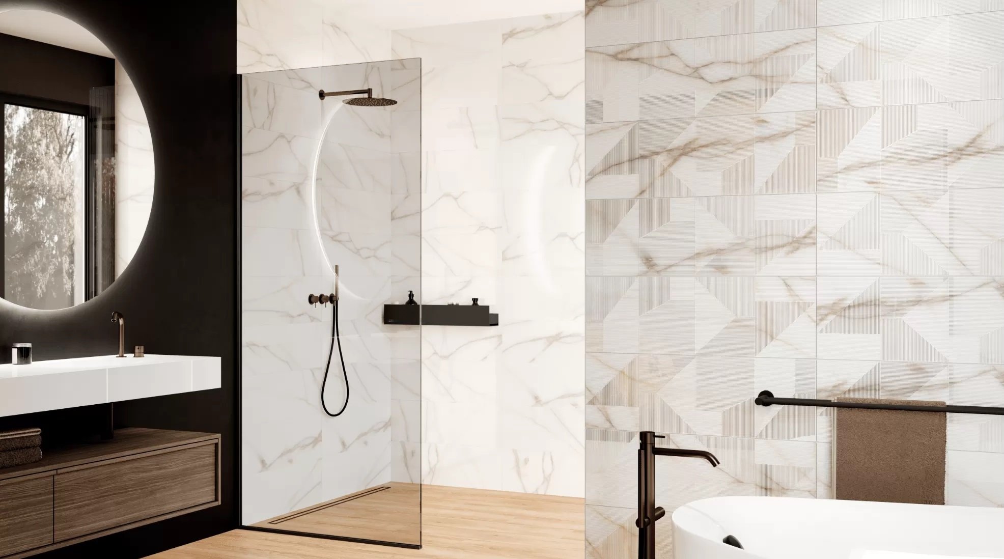 #Koupelna #mramor #Moderní styl #bílá #Velký formát #Lesklý obklad #500 - 700 Kč/m2 #700 - 1000 Kč/m2