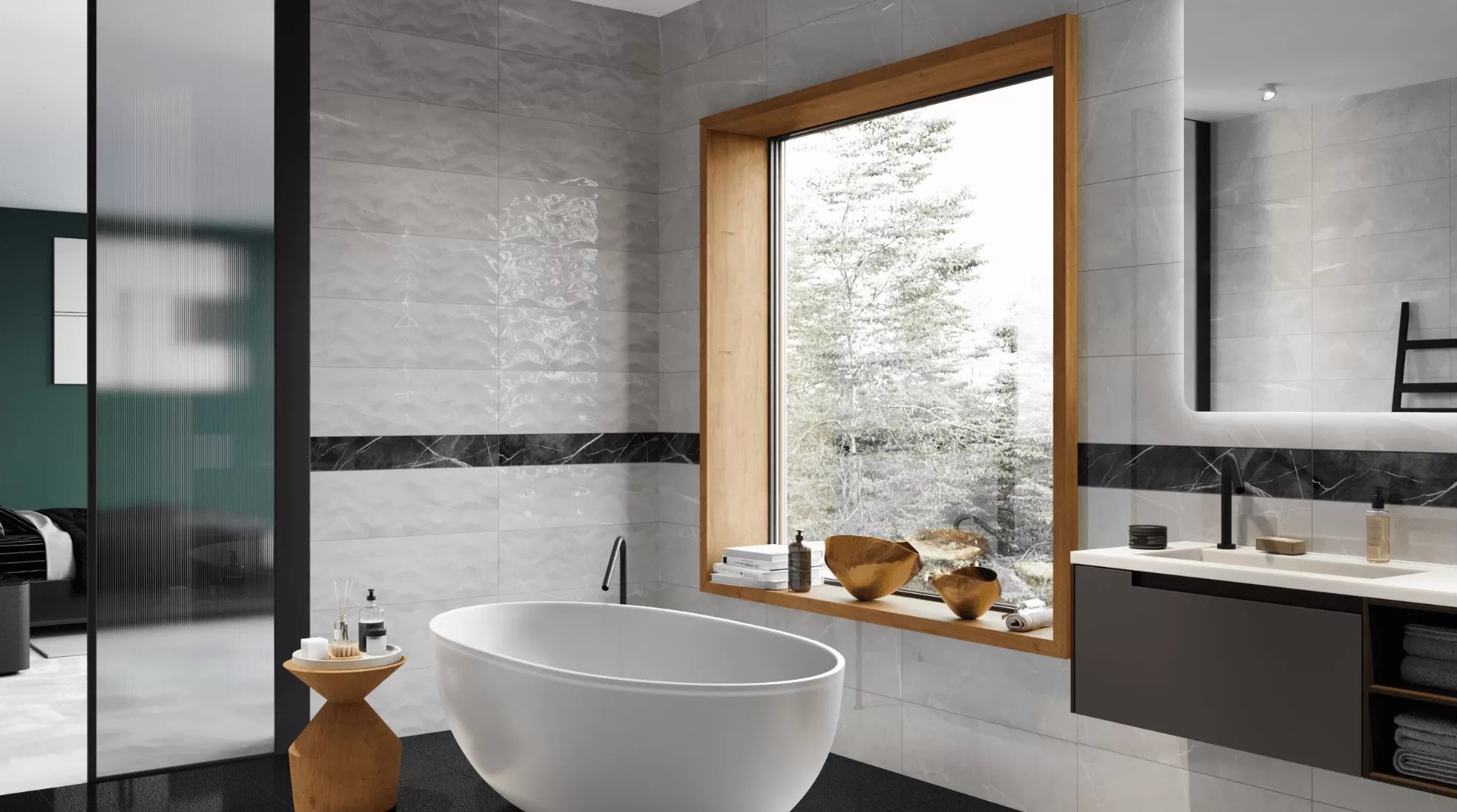 #Koupelna #kámen #Moderní styl #šedá #Lesklý obklad #700 - 1000 Kč/m2