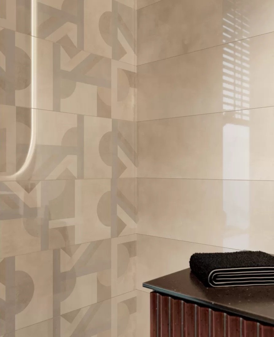 #Koupelna #beton #Moderní styl #béžová #Velký formát #Lesklý obklad #500 - 700 Kč/m2 #700 - 1000 Kč/m2