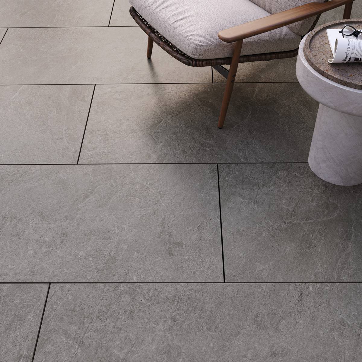 #Terasy a balkony #Venkovní dlažby 2 cm #kámen #Moderní styl #béžová #černá #šedá #Extra velký formát #Tloušťka 2 cm na terče #Velký formát #1000 - 1500 Kč/m2 #RAKO #Core Outdoor 2 cm