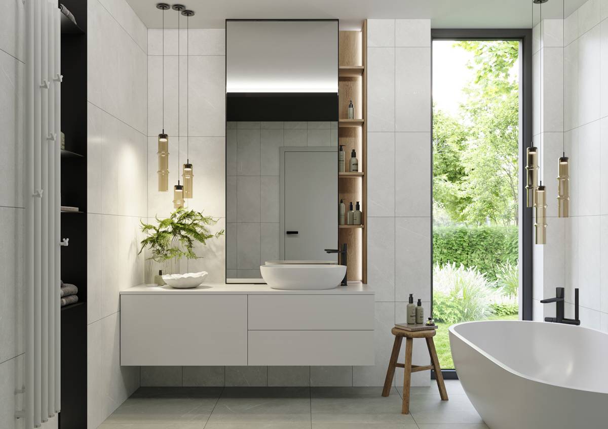 #Koupelna #Obchody a restaurace #Obytné prostory #kámen #Moderní styl #béžová #šedá #Extra velký formát #Velký formát #Matná dlažba #Matný obklad #1000 - 1500 Kč/m2 #500 - 700 Kč/m2 #700 - 1000 Kč/m2 #RAKO #fly