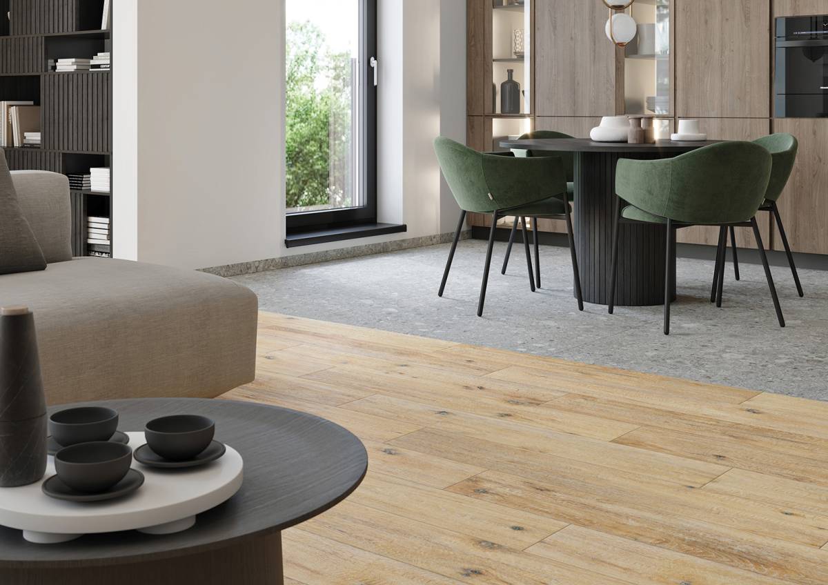 #Koupelna #Obytné prostory #dřevo #terrazzo #Moderní styl #béžová #hnědá #Extra velký formát #Velký formát #Lesklý obklad #Matná dlažba #500 - 700 Kč/m2 #700 - 1000 Kč/m2 #RAKO #Pino
