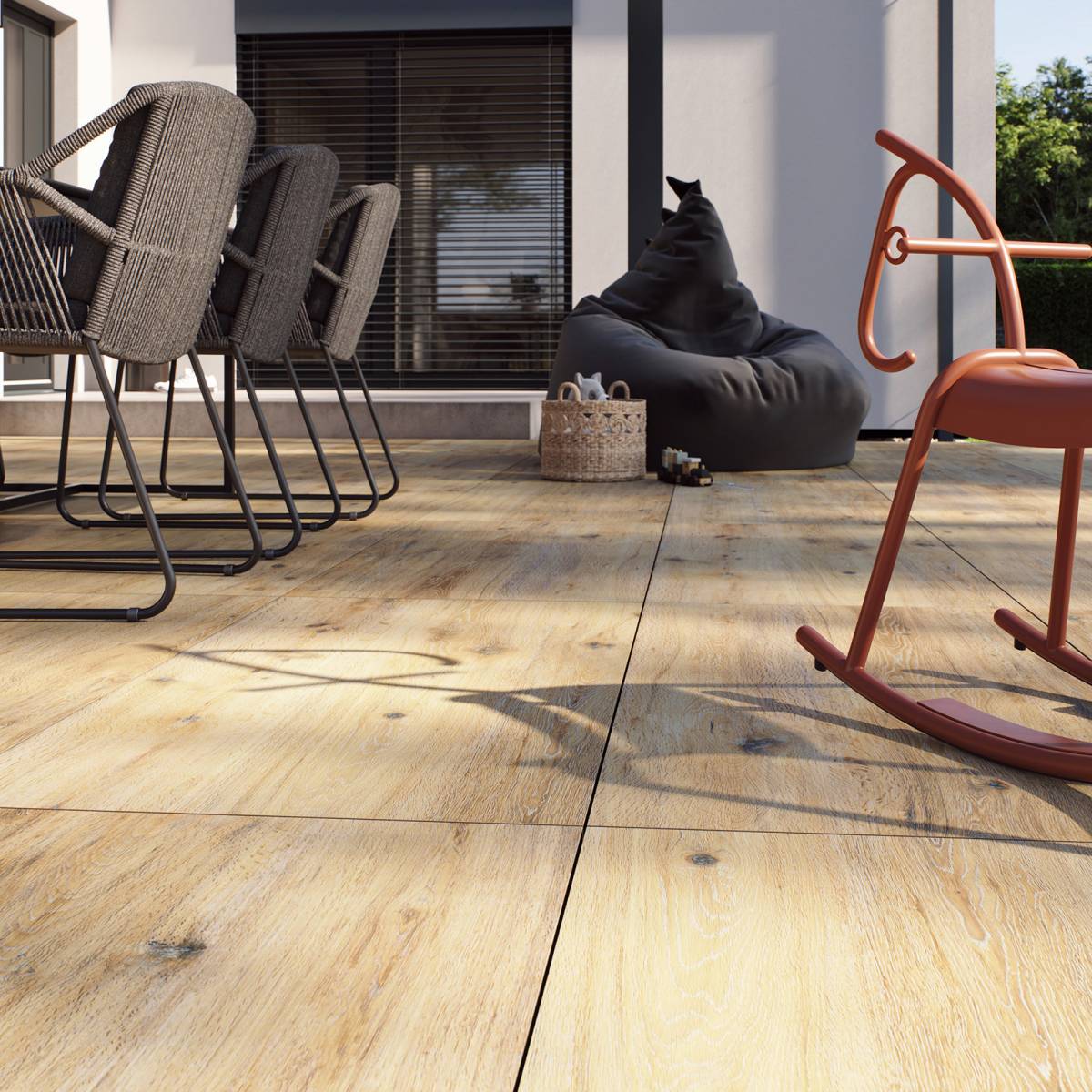 #Terasy a balkony #Venkovní dlažby 2 cm #dřevo #Moderní styl #béžová #hnědá #Extra velký formát #Tloušťka 2 cm na terče #Matná dlažba #1000 - 1500 Kč/m2