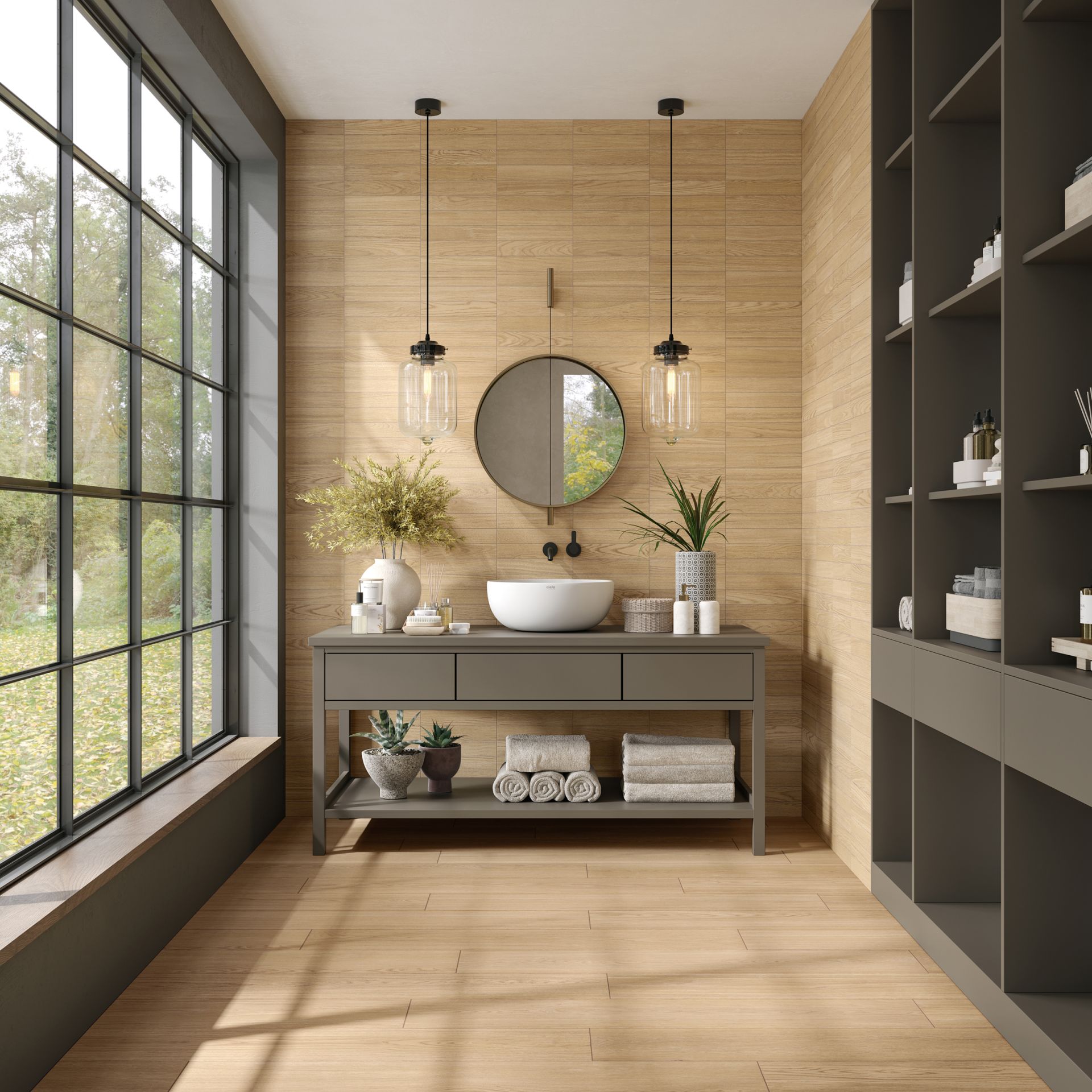 #Koupelna #Obytné prostory #Terasy a balkony #Venkovní dlažby 2 cm #dřevo #Moderní styl #Naturální styl #béžová #hnědá #krémová #Střední formát #Tloušťka 2 cm na terče #Matná dlažba #1000 - 1500 Kč/m2