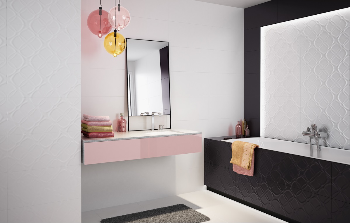 #Ceramika Paradyz #Esten #Obklady a dlažby #Koupelna #Minimalistický styl #Moderní styl #bílá #černá #Matný obklad #Střední formát #500 - 700 Kč/m2 #new #Black and White