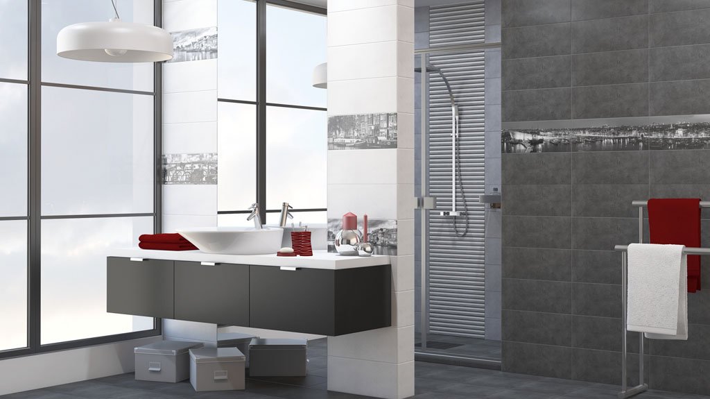 #Ceramika Konskie #Amsterdam #Obklady a dlažby #Koupelna #Inserta #Moderní styl #bílá #šedá #Matná dlažba #Matný obklad #Střední formát #500 - 700 Kč/m2 #new