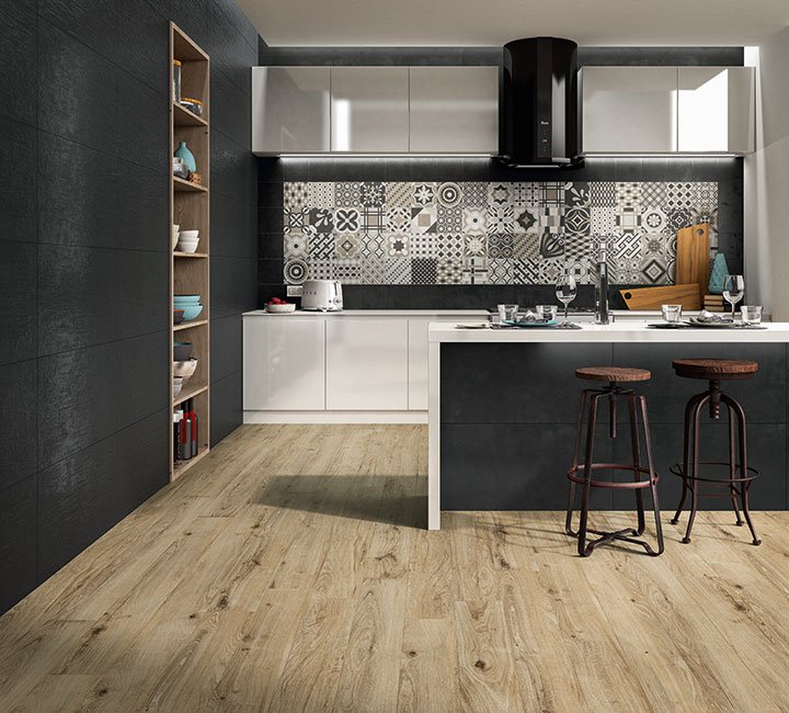#NovaBell #Déco #Obklady a dlažby #Kuchyně #beton #dřevo #Patchwork #šedá #Matná dlažba #Malý formát #1000 - 1500 Kč/m2 #new