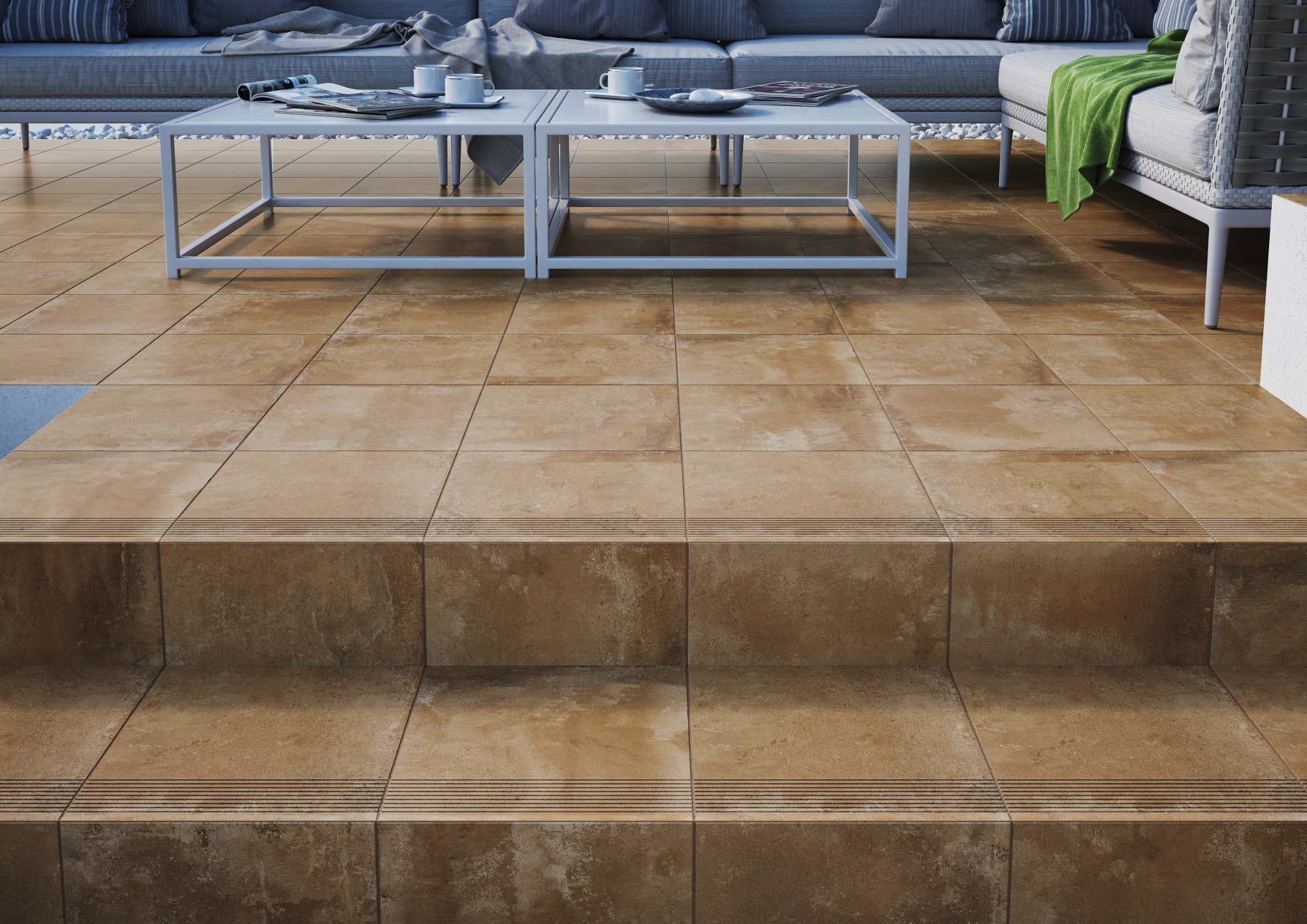 #Terasy a balkony #Střední formát #Bez speciálních úprav - šíře spáry 2 - 6mm #350 - 500 Kč/m2 #béžová #hnědá #šedá #Cerrad #Piatto