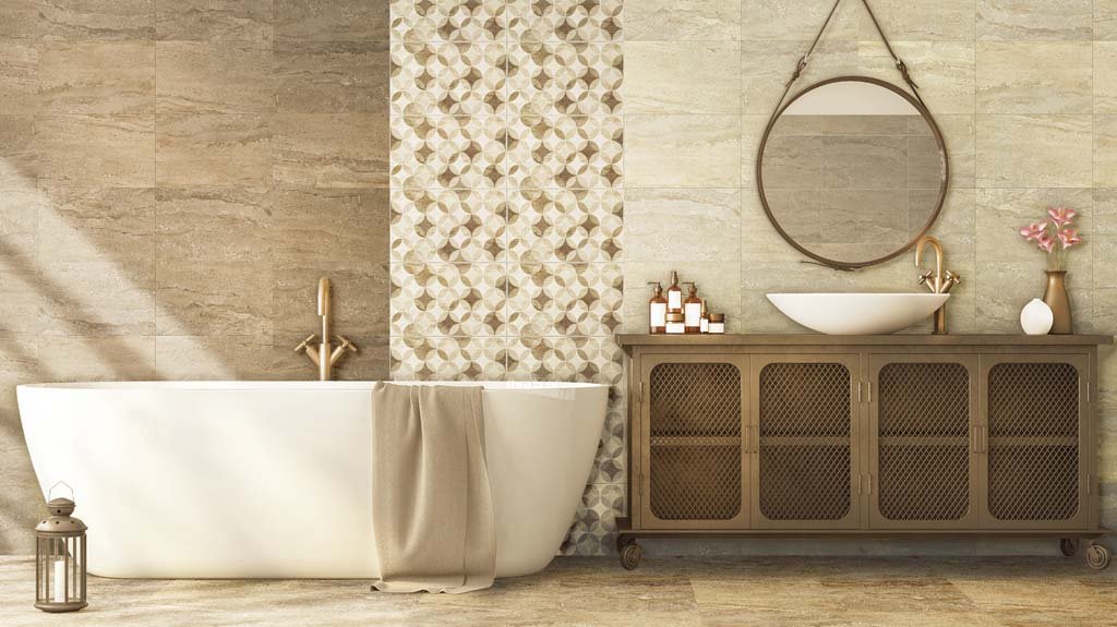 #Koupelna #travertin #Klasický styl #hnědá #Střední formát #Lesklý obklad #500 - 700 Kč/m2 #Ceramika Konskie #Travertino
