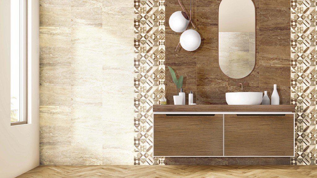 #Koupelna #travertin #Klasický styl #hnědá #Střední formát #Lesklý obklad #500 - 700 Kč/m2 #Ceramika Konskie #Travertino