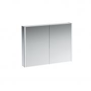 Frame 25 - hliníková zrcadlová skříňka 75x100, LED, el.zásuvka, prostorové osvětlení, bílá