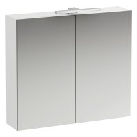 Base - zrcadlová skříňka 80x70 s osvětlením a zásuvkou, bílá lesklá