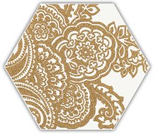 Shiny Lines gold heksagon inserto B - dlaždice šestihran dekor 17,1x19,8 bílá