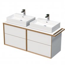 OXO multi - skříňka 140 cm s 2 umyvadly na desku, 4 zásuvky, držák na ručník vpravo, závěsná