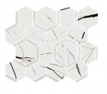 Extra Esagona Lev. Scenic White/Pulpis Grey - dlaždice mozaika 39,2x34,5 bílá lesk
